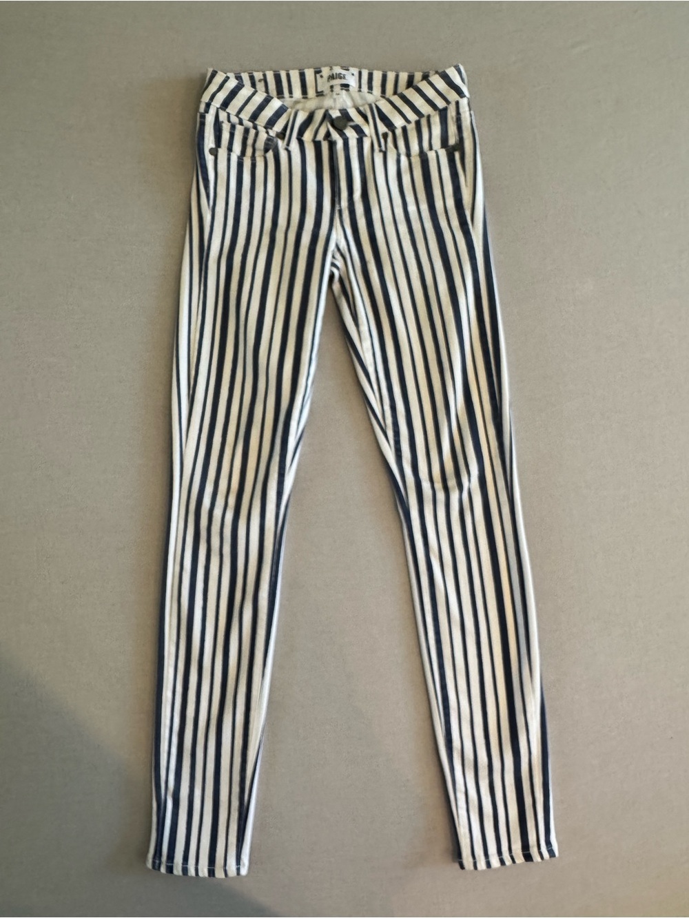 PAIGE Verdugo Ultra Skinny Navy and White Striped Jeans